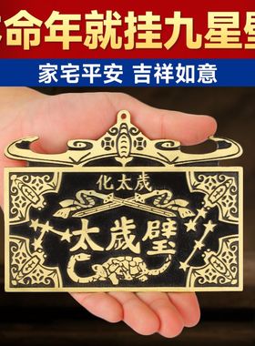 纯铜太岁壁币挂件本命年太岁五福临门十二生肖双剑八卦镜九星钱