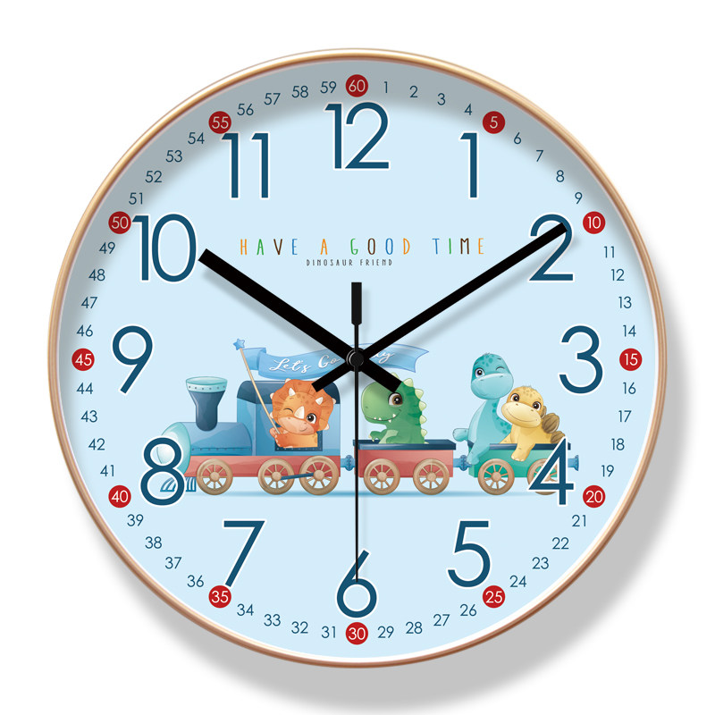 易普拉8208挂钟卡通恐龙家用时钟客厅静音机芯钟表静音扫秒石英钟