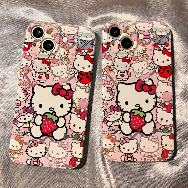 网红卡通草莓kt猫适用iPhone16/15手机壳苹果14plus可爱VIVOS18女小米13pro华为mate60荣耀90红米K70 OPPOA55