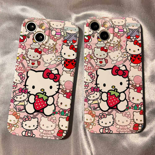 网红卡通草莓kt猫适用iPhone16/15手机壳苹果14plus可爱VIVOS18女小米13pro华为mate60荣耀90红米K70 OPPOA55