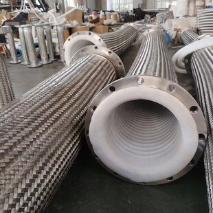 304不锈钢法兰内衬四氟波纹管金属软管耐腐N蚀编织管防爆软连接管