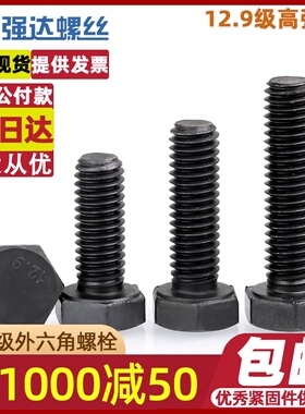 M16Ma18 12.9级外六角螺栓高强度加长螺栓螺杆螺丝钉合金钢发黑色