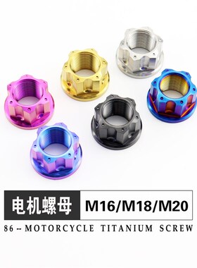 钛合金TC4小牛电动车后轮轴烧蓝花式电机螺母M16MP18M20加高加厚
