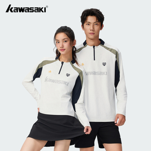 半拉链跑步上衣 秋美式 Kawasaki川崎小蛮腰羽毛球服运动长袖 男女款