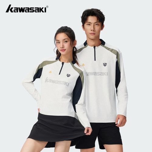 川崎羽毛球服男女半拉链运动长袖