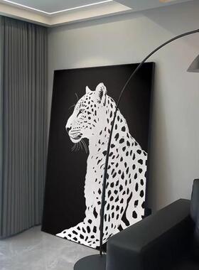 黑白画装饰画沙发质感客厅高端背景大气黑白豹高端灰色Normcore挂