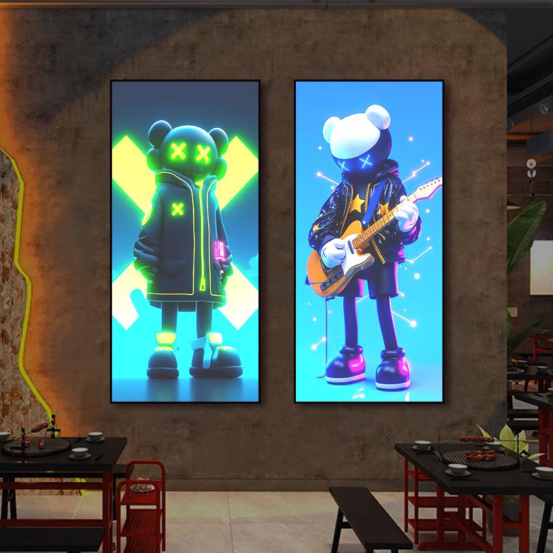 Kaws电竞酒店全面发光装饰画潮流电玩店游戏厅挂电竞房墙面壁画