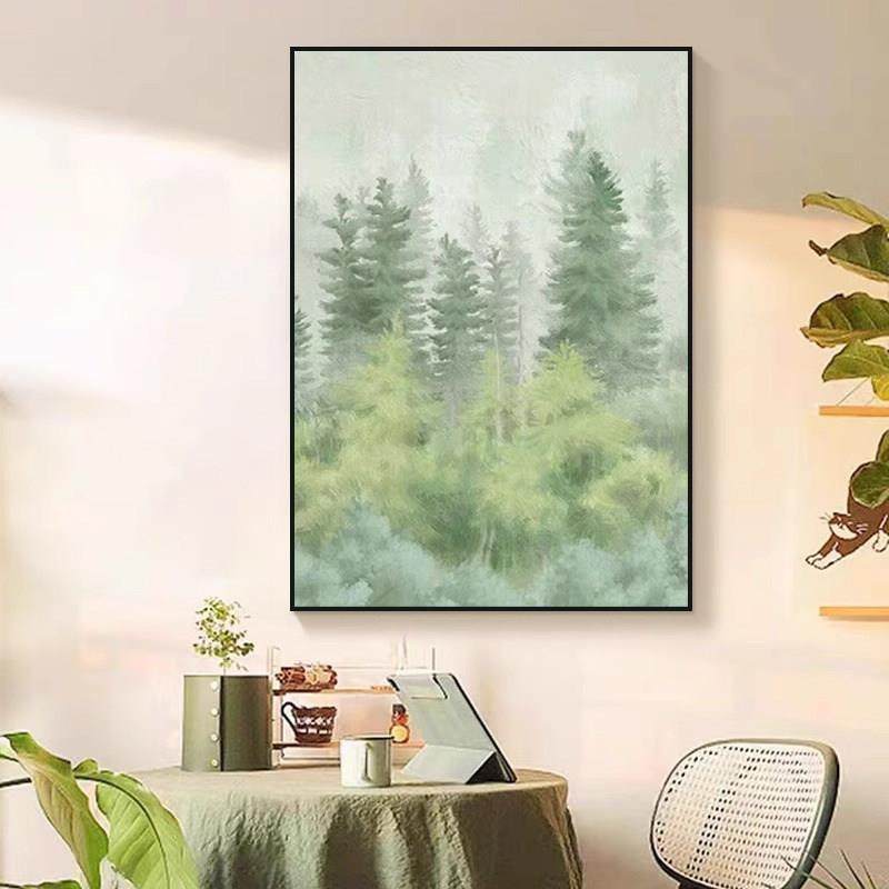 原木风松树林小清新玄关壁挂画森林风景客厅民宿装饰画大幅落地