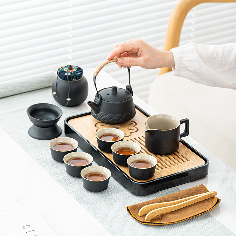 黑陶茶具小套装家用轻奢高档办公室泡茶专用陶瓷茶壶功夫茶杯茶盘