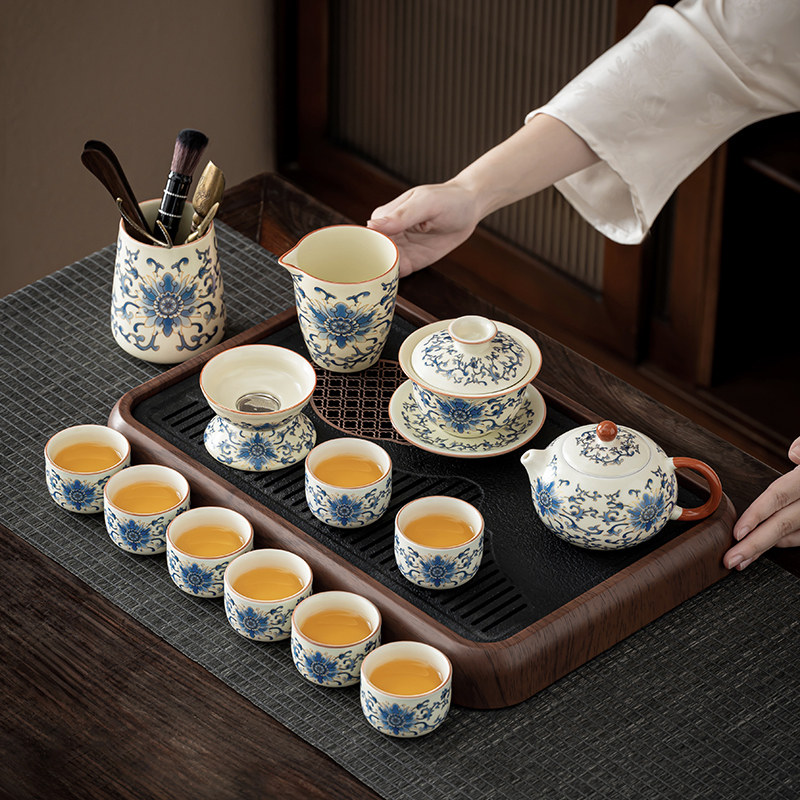 汝窑功夫茶具套组2026新款轻奢高档中式家用陶瓷盖碗茶杯整套喝茶
