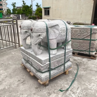 招财石象一对青石吸财大象庭院别墅门口摆件惠安石雕象看门镇宅