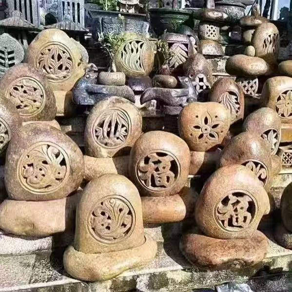 天然鹅卵石雕刻石头景观灯石头音箱园林景观石灯摆设花园石雕摆件