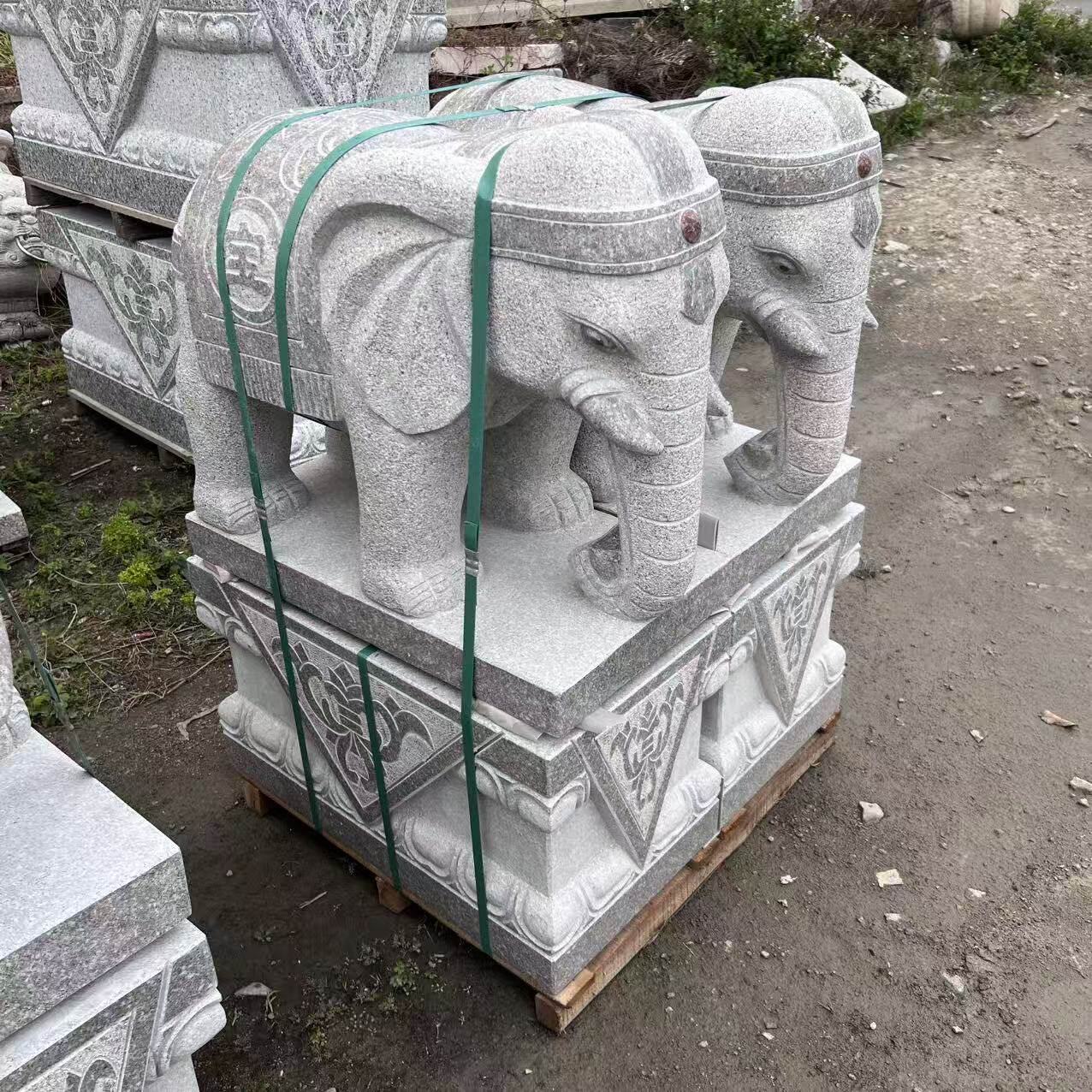 大象石雕一对仿古庭院园林装饰摆件精雕工艺品汉白玉大象大象摆件