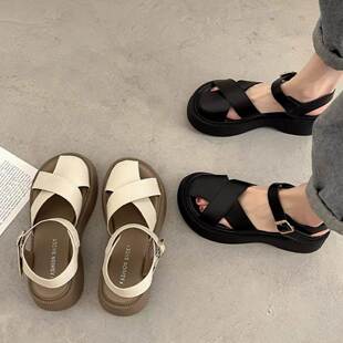 包脚趾头凉鞋女2024年夏季新款百搭不漏脚趾厚底复古罗马外穿配裙