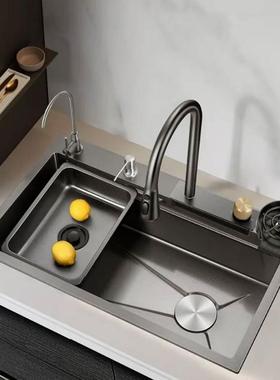 纳米蜂窝压纹SUS304不锈钢厨房水槽大单槽家用洗碗盆加厚台下黑色