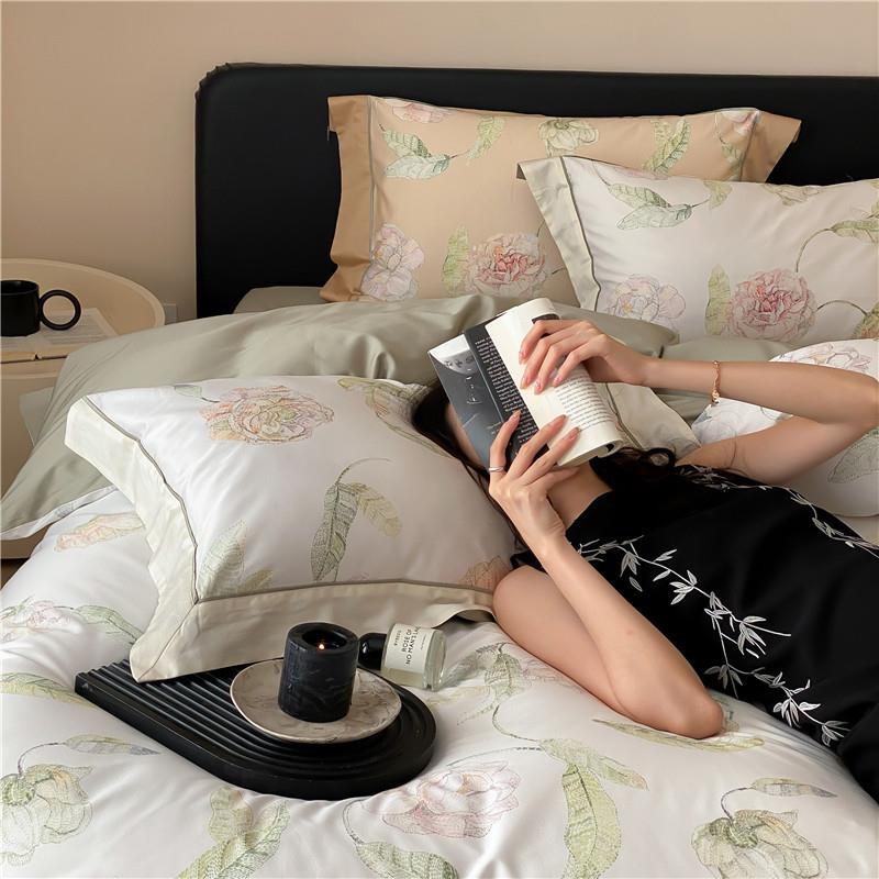 美式100支全棉四件套数码印花床上用品纯棉贡缎高端被套1.8米床