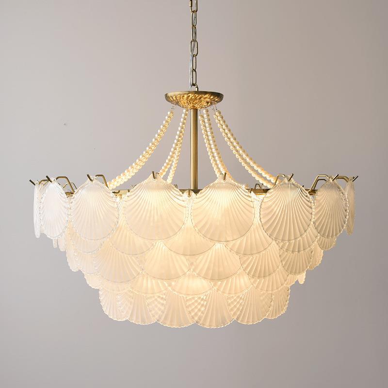 法式客厅玻璃吊灯美式后现代简约设计师款珍珠贝壳主卧室餐厅灯具