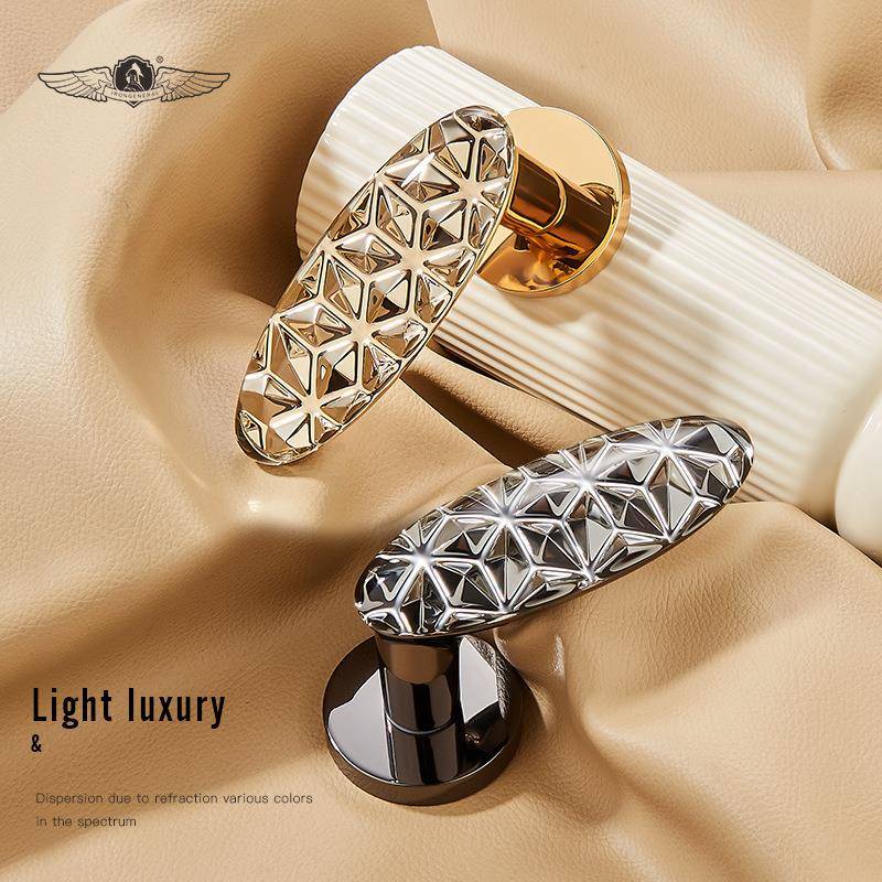 水晶门把手时尚轻奢室内卧室门分体房门锁静音磁吸欧式锁具