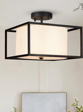 美式乡村农舍复古工业风loft铁艺客厅吊灯餐厅吧台方形灯具