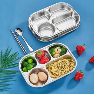 食品级316不锈钢儿童快餐盘分格防摔家用幼儿园学生食堂304打饭盘