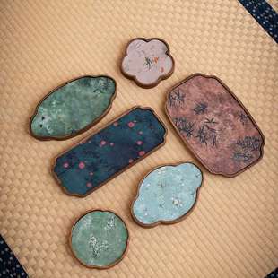 家用茶盘茶席茶巾垫子实木干泡台干泡盘壶承布艺 南美胡桃木新中式