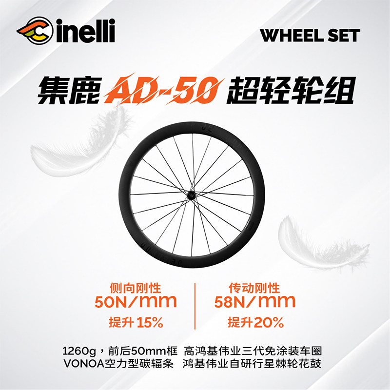 【西耐力x集鹿】AD-50超轻轮组碟刹公路车碳纤维轮组 - 实物图