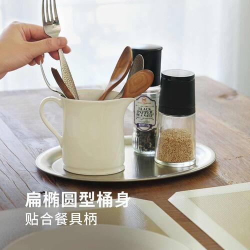 霜山瓷制筷筒带把手厨房餐具收纳罐叉勺筷架简约瓷白ins风插花瓶