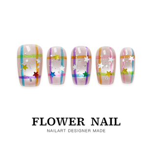 花芷「满天星斗」夏日多巴胺彩色星星美甲纯手工穿戴甲中长款猫眼