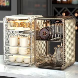 杯具收纳箱家用大容量透明茶具收纳盒收纳置物架桌面酒杯防尘柜