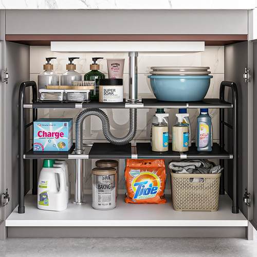 卫生间下水槽置物架伸缩浴室橱柜内分层收纳洗漱洗手台下整理架子