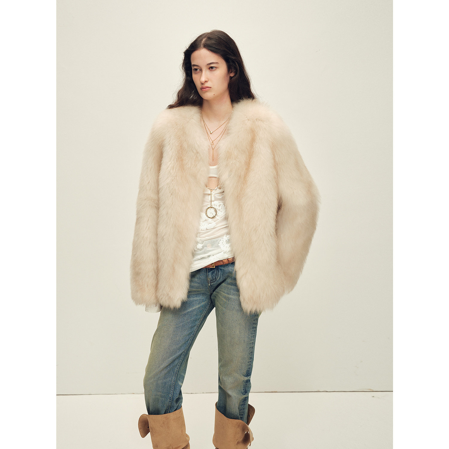 付智恩优雅感SagaFurs狐狸毛外套