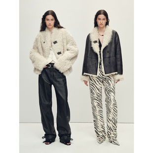 付智恩 意大利两面穿立领托斯卡纳卷毛皮毛一体皮草外套 浮光跃金