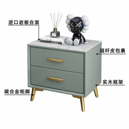 柜带锁简约皮质款极简现代简易收纳实木床头柜卧室轻奢床边柜小型
