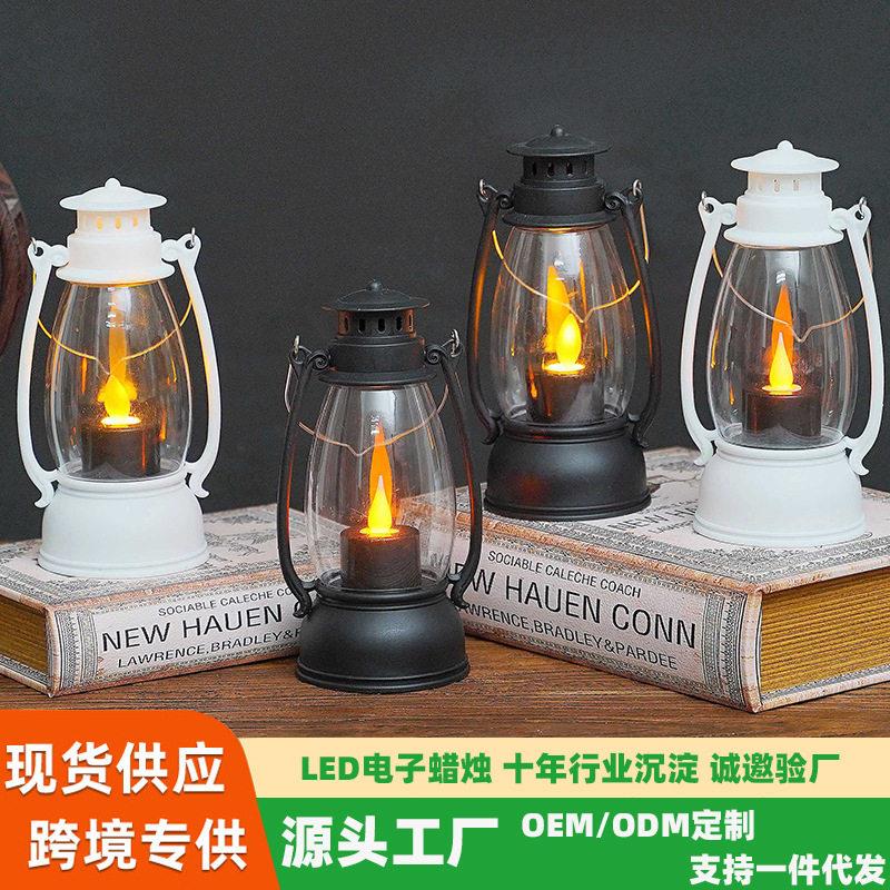 led电子蜡烛灯跨境风灯小马灯圣诞装饰手提灯摆件万圣节小夜灯
