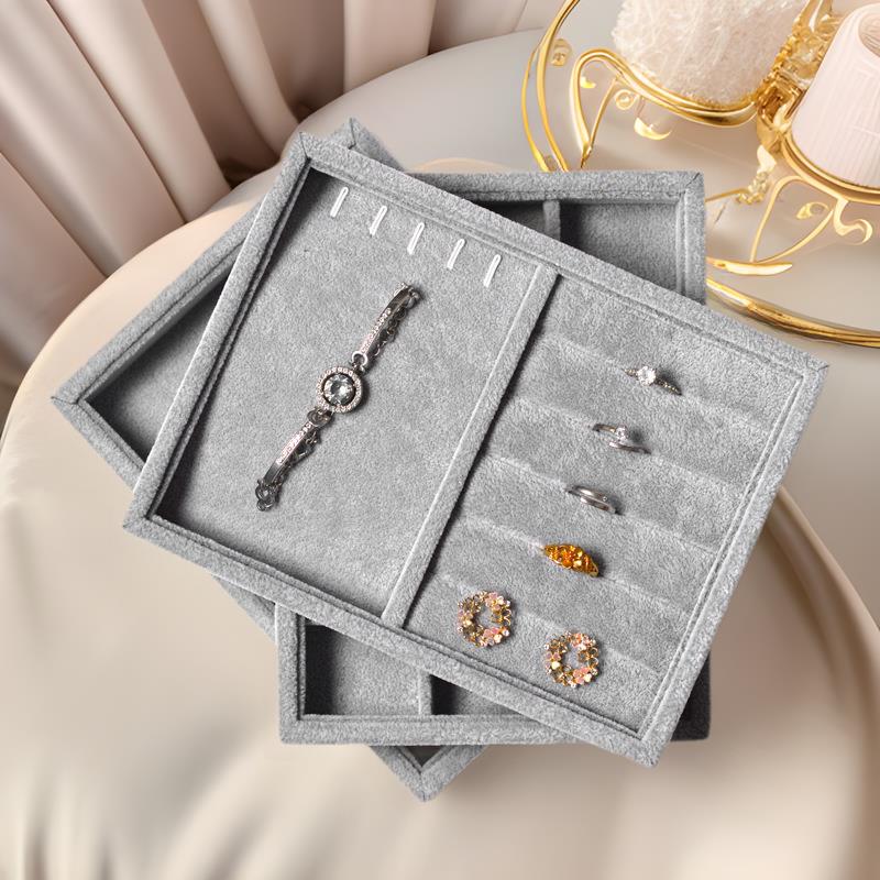 冰花绒布首饰展示盘收纳盒饰品展示架看货盘珠宝展示道具首饰盒