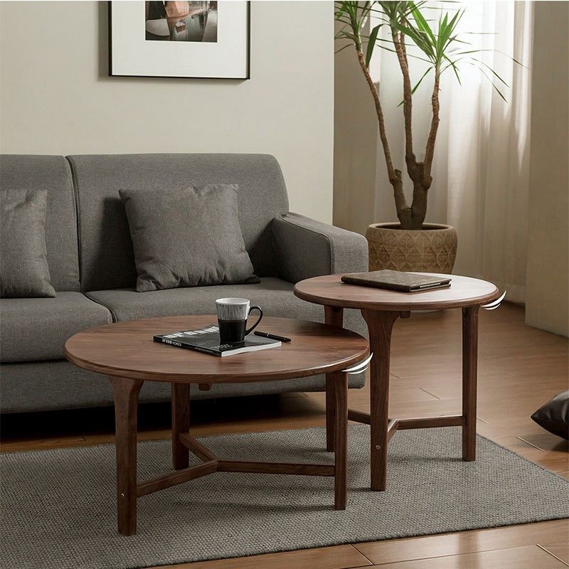 黑胡桃全实木圆形茶几轻奢现代简约轻奢型茶几创意小户型客厅家用