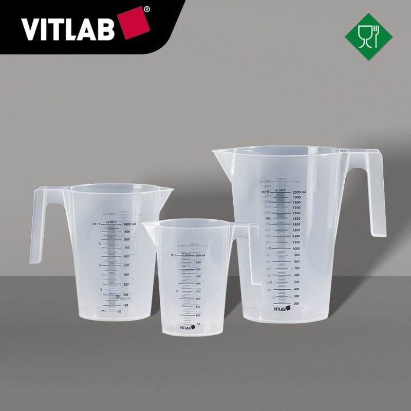 德国VITLAB有柄刻度量杯PP材质巢式带把手烧杯