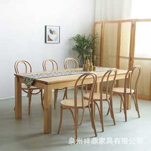 实木餐桌椅组合家用原木大板办公桌客厅简约休闲长方形饭桌 日式