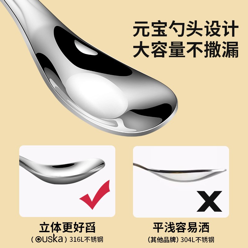 儿童元宝勺316L不锈钢小号喂饭勺子加深宝宝汤匙婴儿宝宝辅食专用