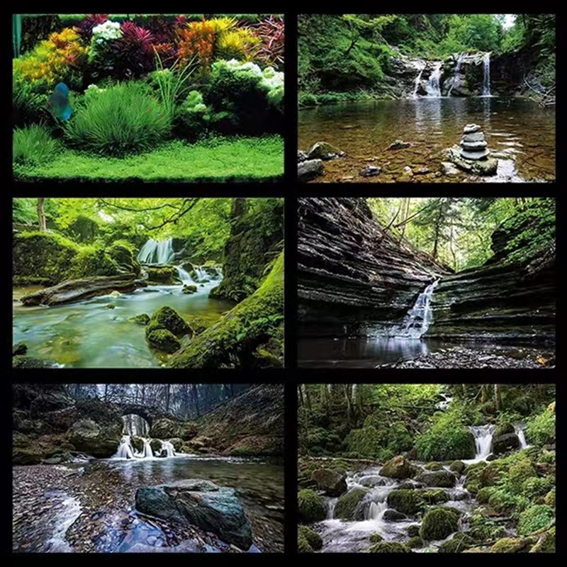 鱼缸背景纸画高清图3d立体壁纸高山流水细水长流风景山水系列