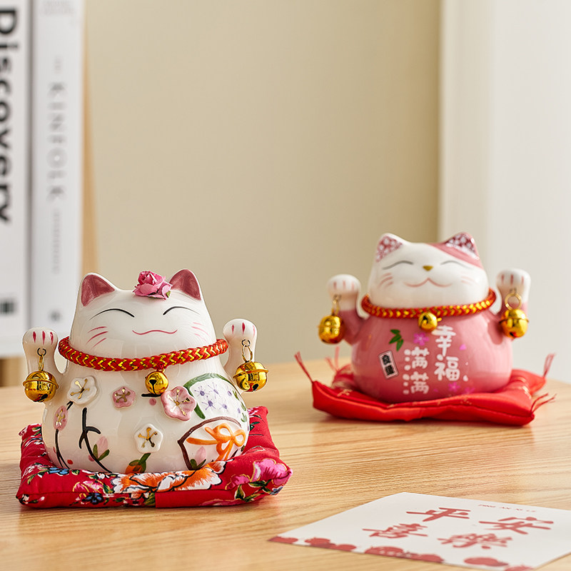 可爱招财猫摆件开业礼物家居客厅存钱罐办公室收银台前台装饰礼物