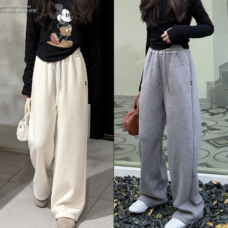 天依角童装2024冬新款女童中大童一体绒糯米直筒裤阔腿长裤26213