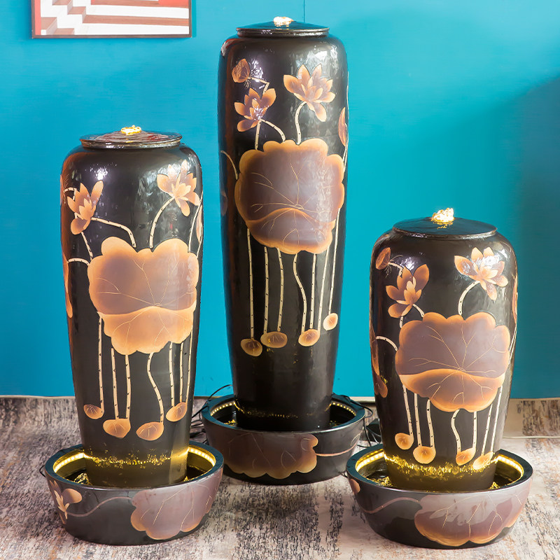 景德镇陶瓷禅意流水喷泉招财生财摆件办公室装饰玄关客厅开业礼品