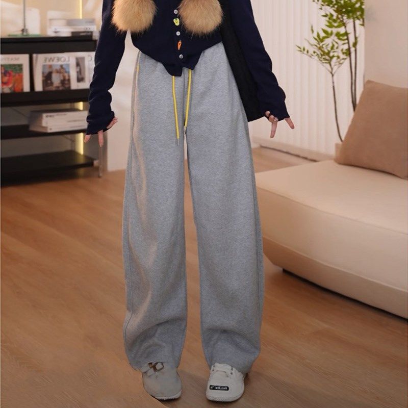 2024秋冬时尚百搭直筒松紧腰休闲裤女加绒高腰宽松显瘦阔腿长裤子,女装/女士精品,卫裤,淘宝优惠券,粉丝福利购,淘宝优惠卷