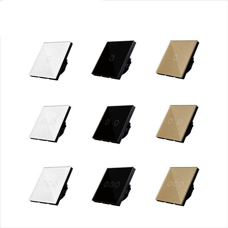 智能触摸遥控开关无线射频433 单火线版钢化玻璃面板一二三开