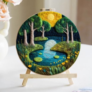 绿色森林diy礼物羊毛戳戳绣手工材料包简单手工制作装 饰摆件画