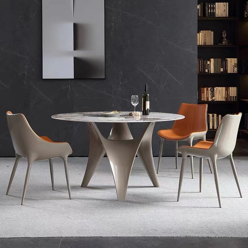 意式极简圆形微晶石餐桌椅组合轻奢创意设计师小户型带转盘岩板桌