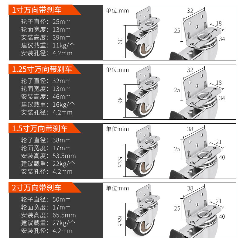 花架轮子L型夹板万向轮2寸婴儿床滑轮桌脚轮静音1寸转向轮带刹车,基础建材,脚轮/万向轮,淘宝优惠券,粉丝福利购,淘宝优惠卷