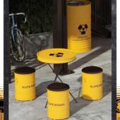 奶茶店油桶沙发桌椅组合商用咖啡厅铁艺休息区复古工业风酒吧卡座