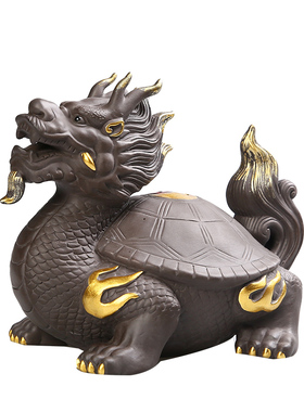 招财龙龟摆件玄关客厅办公室家居装饰茶室茶桌面摆设紫砂茶宠可养